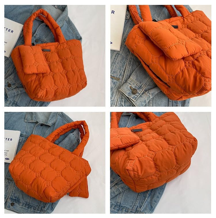 Image of Quilted Tote Bag for Women Small Puffer Purse Quilted Nylon Padding Handbag with Wallet