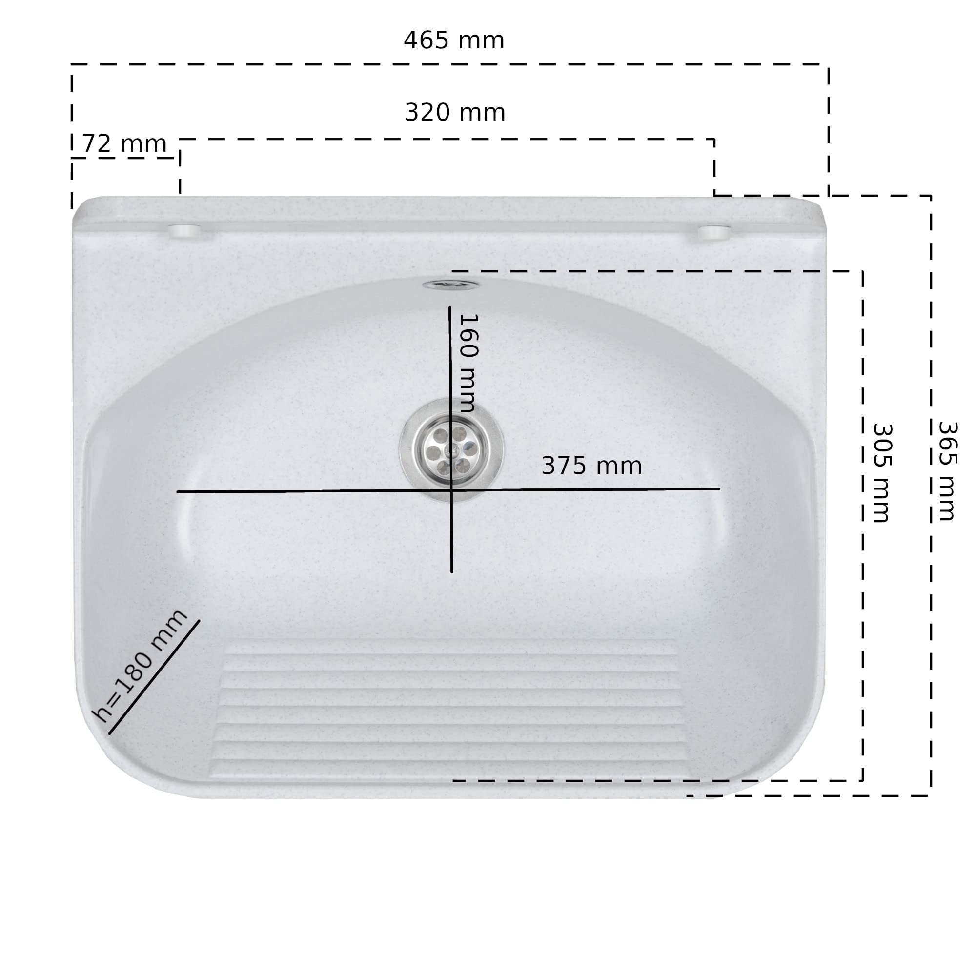 Lavabo con sifón fregadero de plástico blanco granito color, 45 cm de longitud colgante instalación de agua cocina baño lavabo resistente