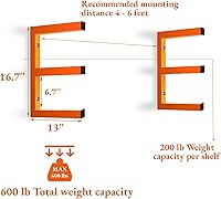 Vista 2 de Estante de almacenamiento de madera para montaje en pared, organizador de madera de metal resistente con 3 niveles, cada estante soporta hasta 200