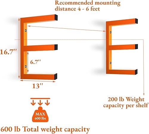 Miniatura 2 de Estante de almacenamiento de madera para montaje en pared, organizador de madera de metal resistente con 3 niveles, cada estante soporta hasta 200