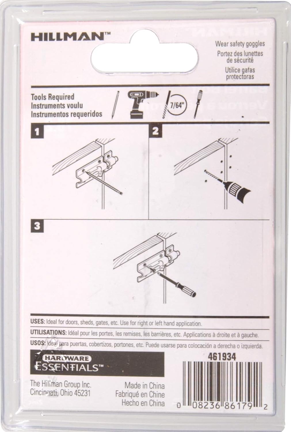 Hillman Hardware Essentials 851011 Barrel Bolt Zinc-Plated 3'