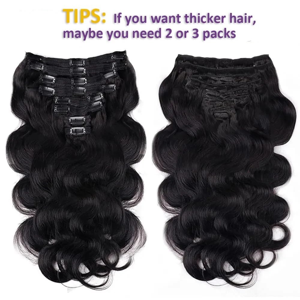 peruka Przedłużki do włosów Clip-In Body Wave 8 szt. z ludzkich Natural Black Do przerzedzających się włosów(20inches,120g-1 pack)