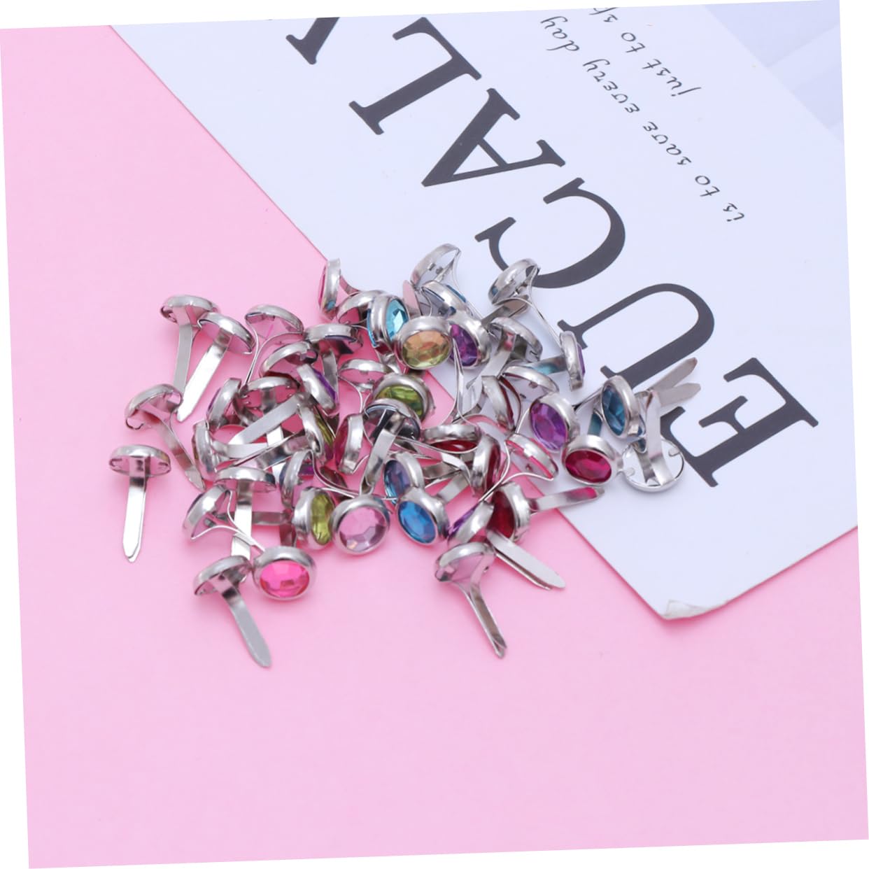 Homoyoyo DIY Craft Brads 50pcsmetal Decorative Studs Mini Round Shape Colorful Scrapbooking Brads Embellishments for Photo Album Easy to Use