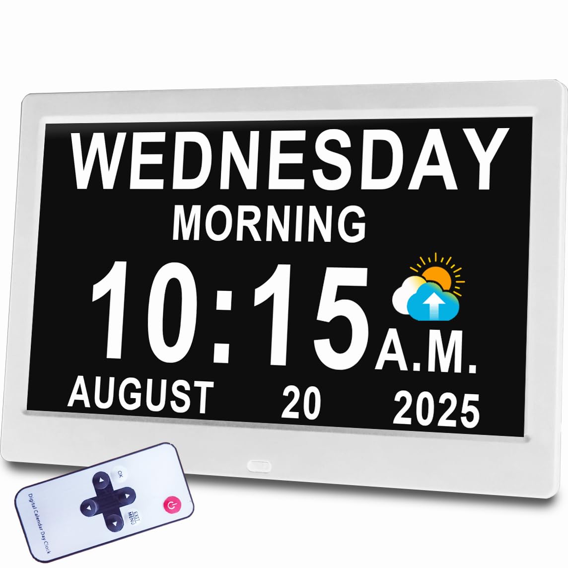 【Actualizado】Reloj digital grande de 11.5 pulgadas con día y fecha que habla de voz para personas mayores, DST automático, 19 alarmas y atenuación automática, reloj parlante no abreviado para