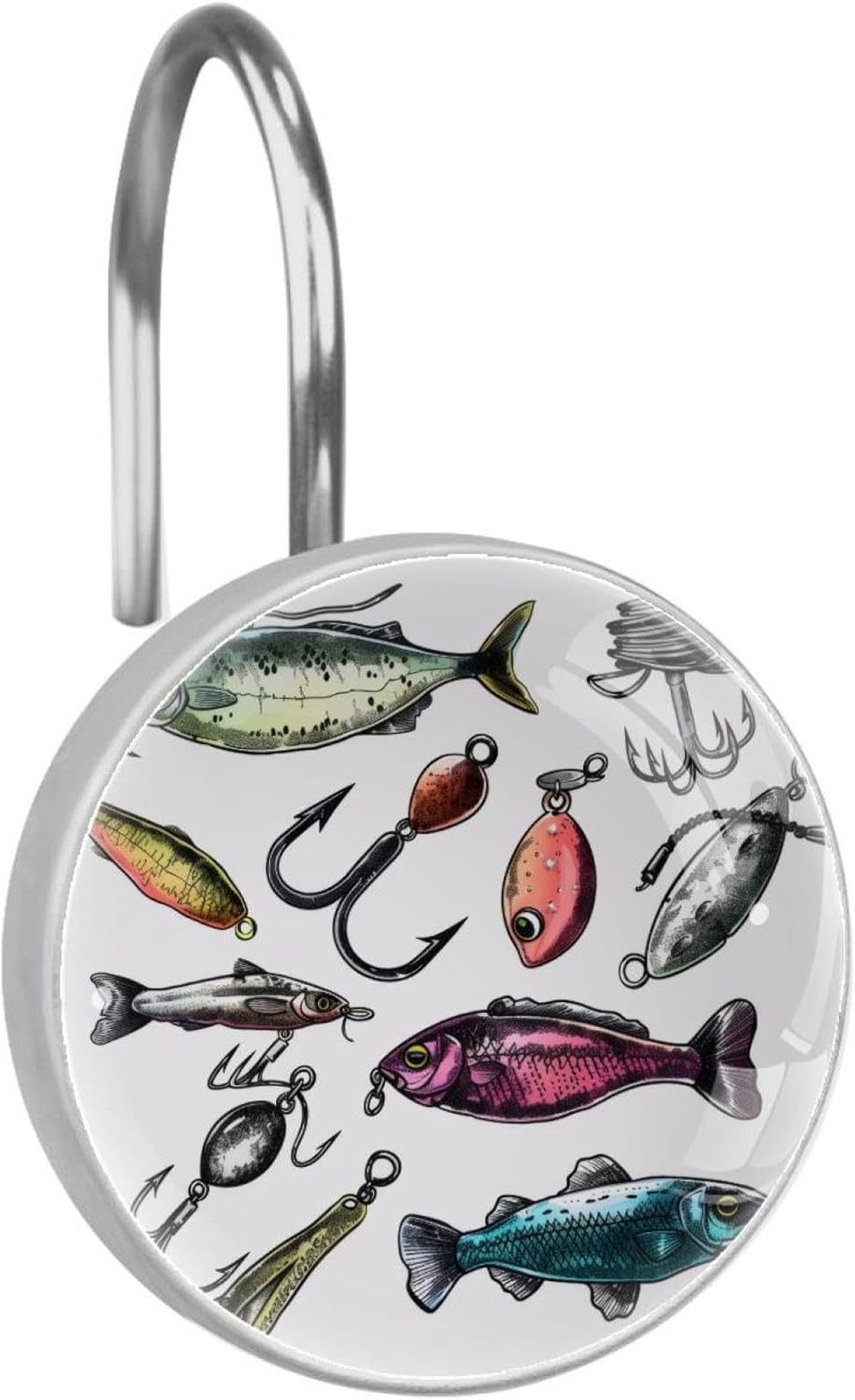Various Fishing Lures Shower Curtain Hooks, Rustproof Shower Curtain Rings for Bathroom, Metal Decorative Shower Curtain Hooks Hangers for Shower Curtain Rod, Set of 12