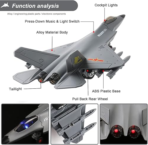 Miniatura 5 de J31 - Juguete de avión para niños, juguete de caza fundido a presión para niños, aviones de juguete con luz y sonido para decoración de colección de