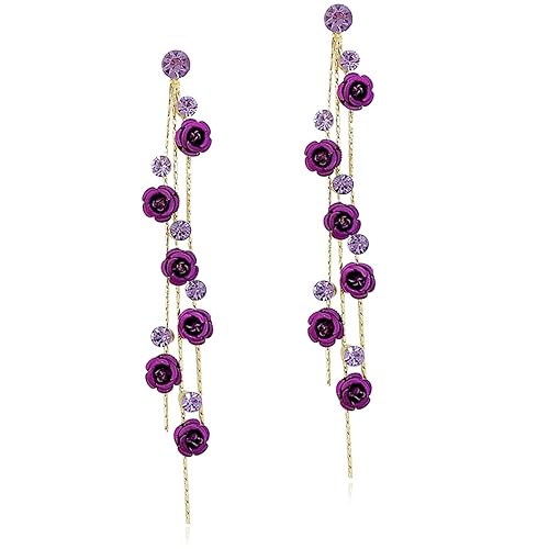 ANDPAI Unique Chic Long Tassel Chain Red Purple Rose Flower