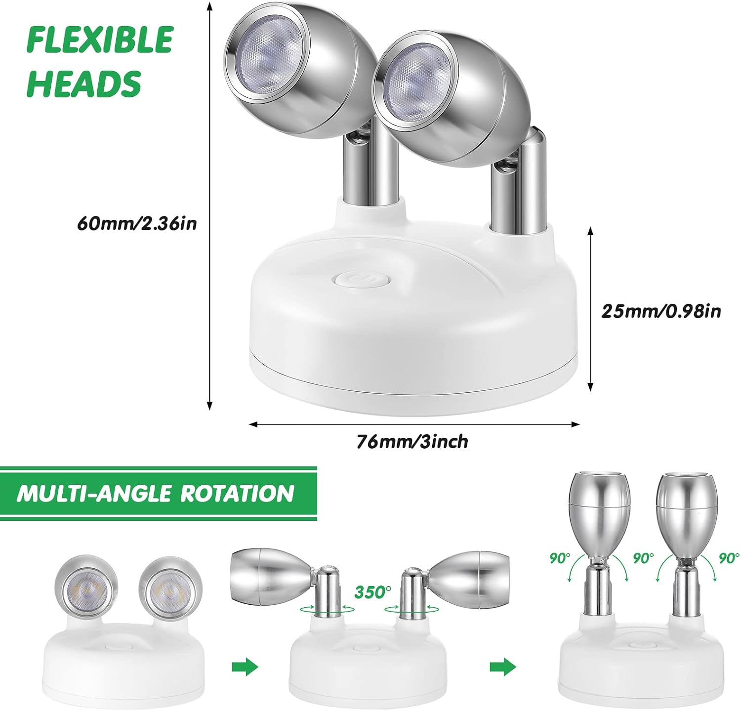 Honoson 4 Pack Dual Head Battery Operated Spotlights Indoor Wireless RGB LED Spot Light with Remote 13 Color Accent Lights with Rotatable Head Stick on Wall Hallway, for Painting Picture(White)