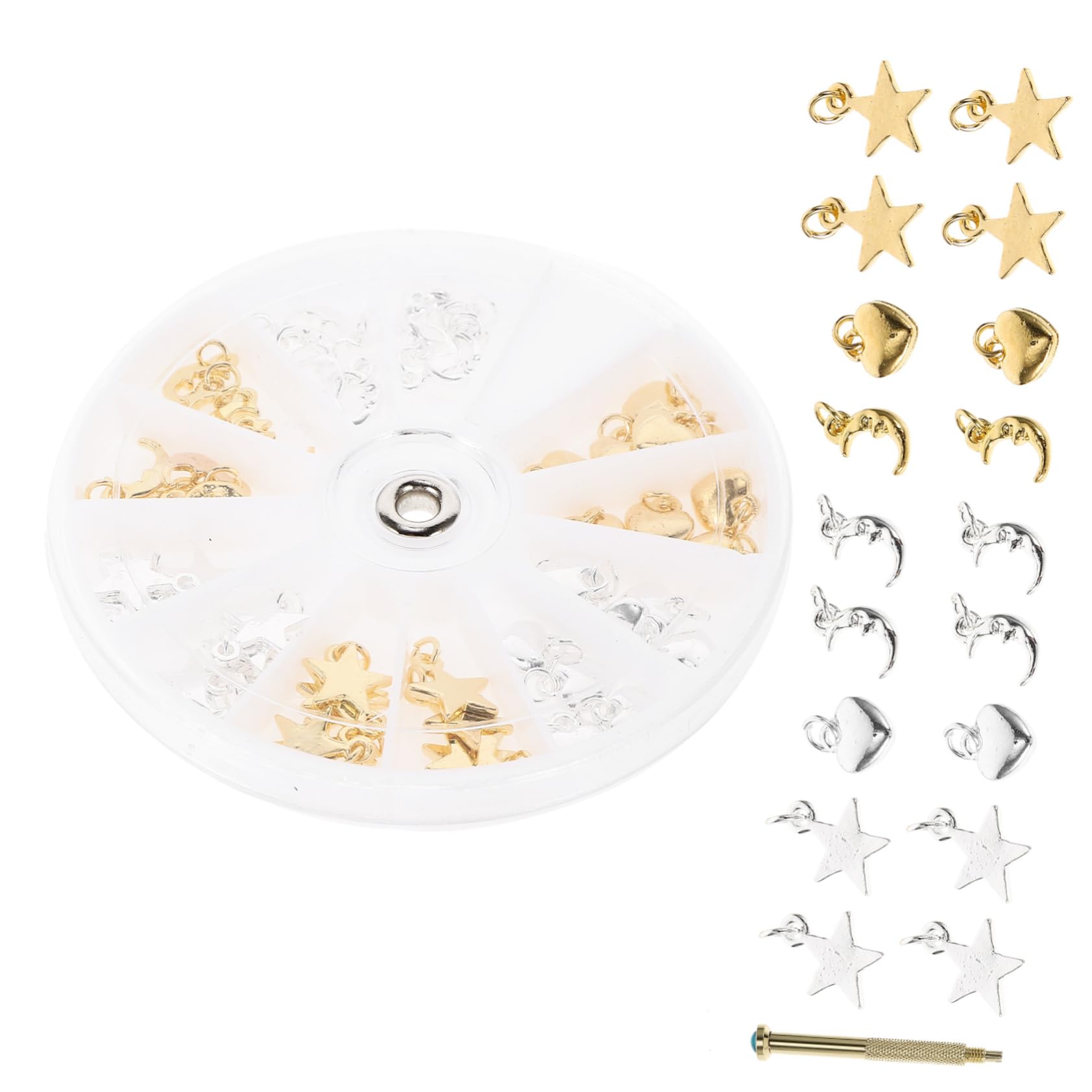 Healeved 1Set Nail Art Pendant Accessories with DIY Dangle Charms and Hand Drill Tool for Easy Nail Decoration for Home and Salon Use