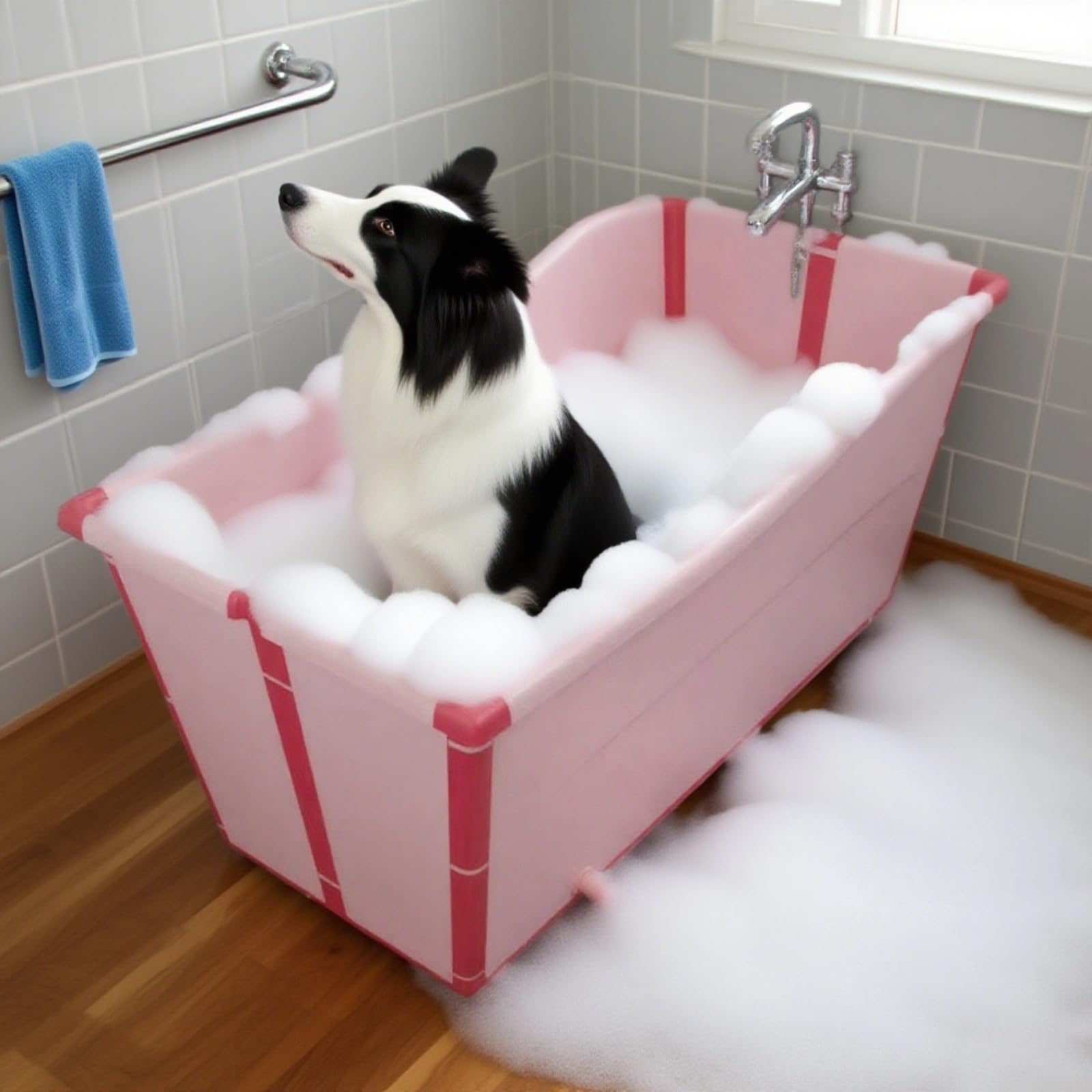 Bañera Plegable Portátil para Perros Grandes,Bañera de Plástico Grueso para Mascotas,Fácil de Guardar,Gran Capacidad, Baños,Pisos Pequeños y Acampadas(Color:Rosa)