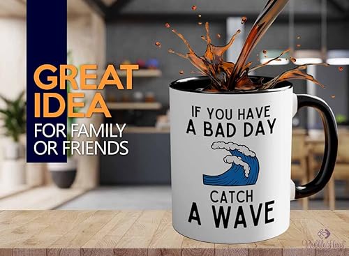 Flairy Land Surfing Two Tone Black Edition Coffee Mug 11oz - Catch a wave - Surfing Enthusiast Gifts Water Sport Surfboard Athletics Hobby Beach Sea