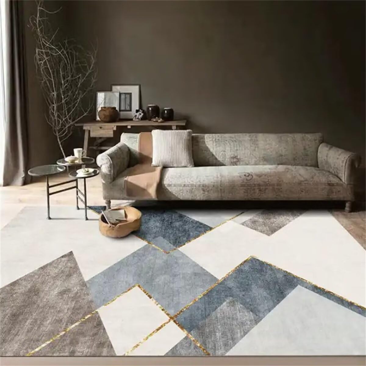 Tapis antidérapant gris bleu 140x200cm géométrique pour chambre bébé