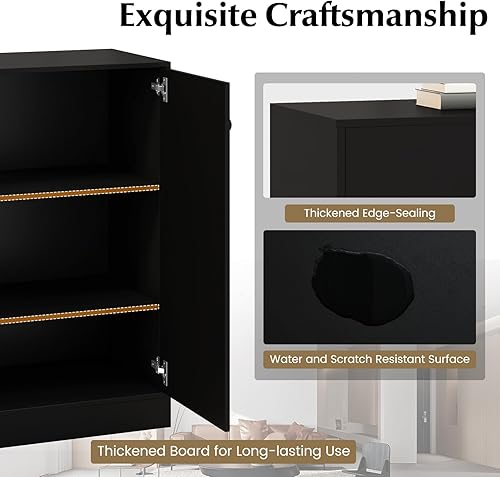 Miniatura 9 de LOKO Armario de almacenamiento de 2 puertas, armario de piso moderno con estante de 3 niveles, gabinete lateral independiente con dispositivo