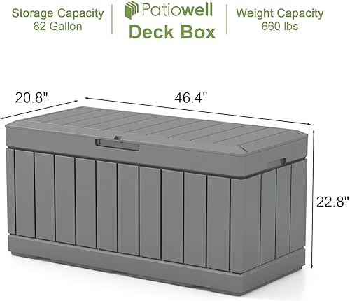 Miniatura 6 de Patiowell Caja de cubierta de resina de 82 galones, caja de almacenamiento grande impermeable con aspecto de madera para muebles de patio,