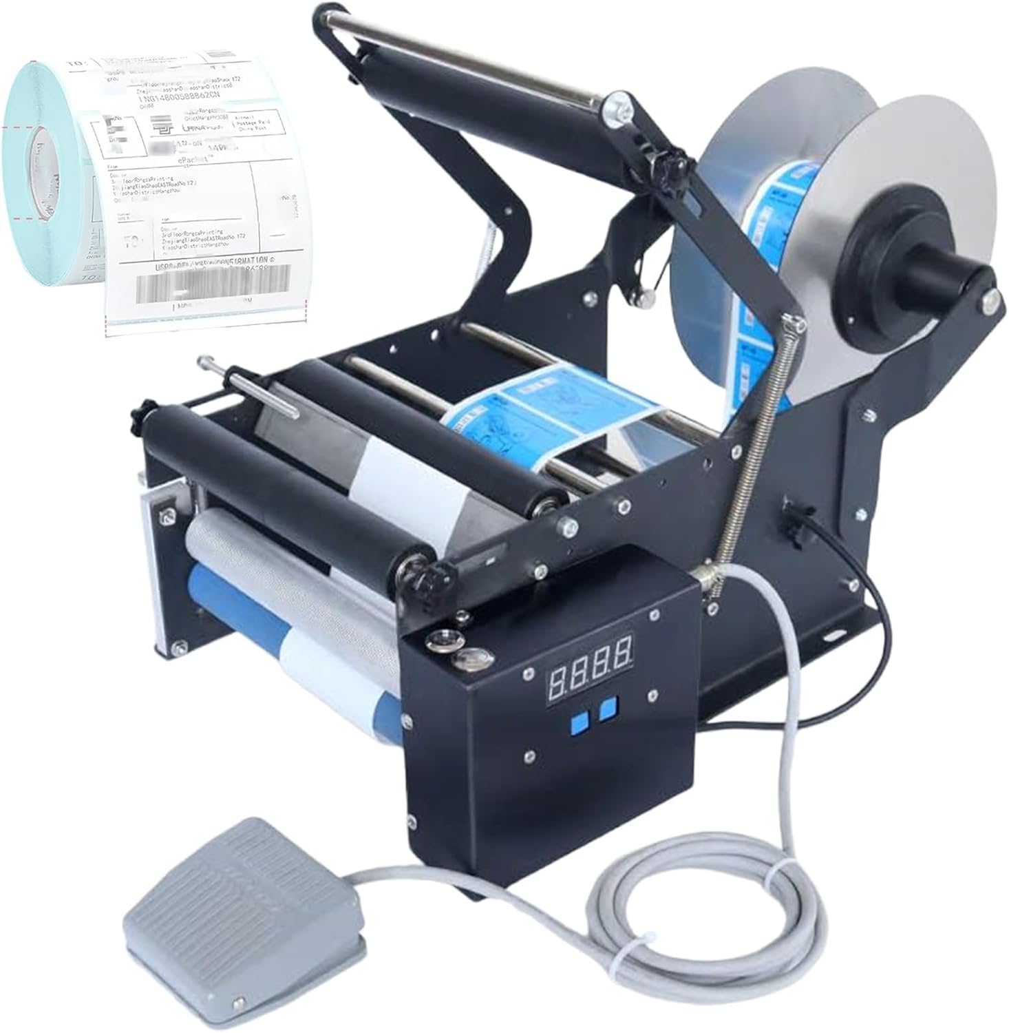 Étiqueteuse semi-automatique de bouteilles rondes avec pédale, applicateur d'étiquettes autocollantes de 20 à 40 pièces/min pour bouteilles de 15 à 100 mm de diamètre
