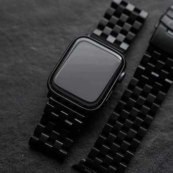 Bullstrap Men's 316L Stainless Steel Metal Watch Band Compatible with Apple Watch Series 1-8, 41/40/38mm, Black Edition