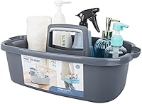 JiatuA Large Cleaning Supplies Caddy with Handle - Durable Portable Plastic Organizer for Bathroom, Kitchen, Dorm, Garden - Dark Gray