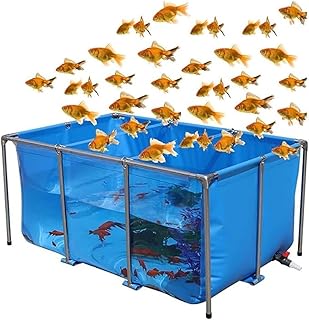 Generisch Transparenter Aufstellpool mit Ablassventil, PVC-Stahlrahmen und Sichtfenster für Koi und Goldfische (1,2 x 1 x 0,6 m) – Idealer Aquariumteich für den Außenbereich