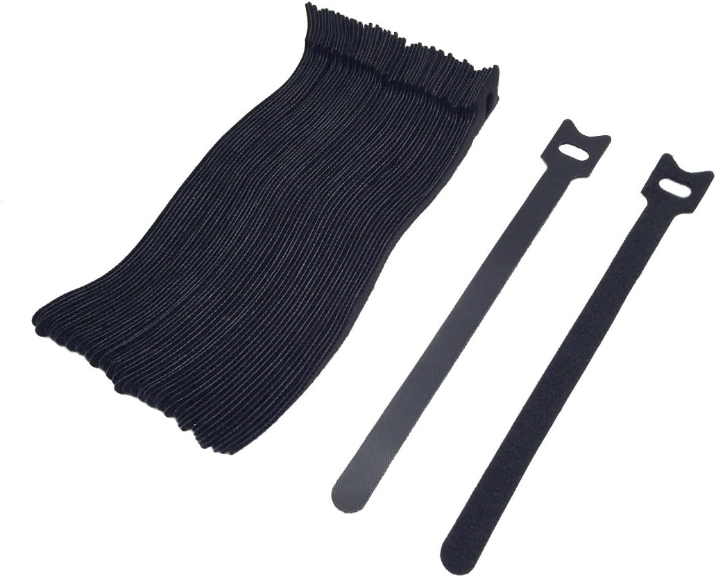 HDmirrorR 50 PCS 8 Inches (23X200mm) Reusable Tidy Cable Ties, Fastening Straps, Hook and Loop Tie Wrap, Black
