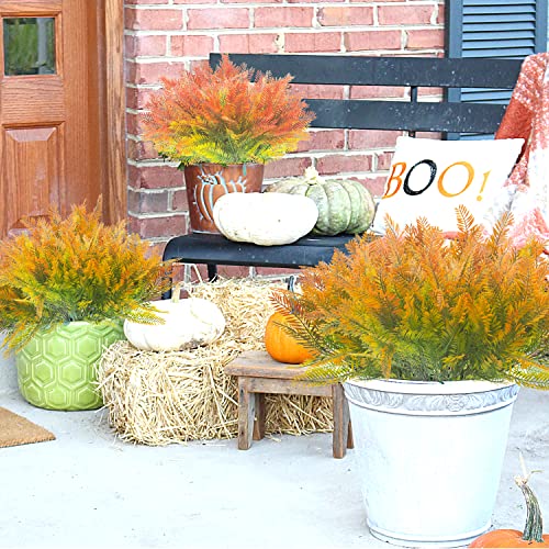 Aitisor 10 Bundles Artificial Fall Plants Fake Boston Fern Uv Resistant Greenery Shrubs Outdoor Indoor Thanksgiving Porch Garden Decoration (Fall Orange) #TOP5
