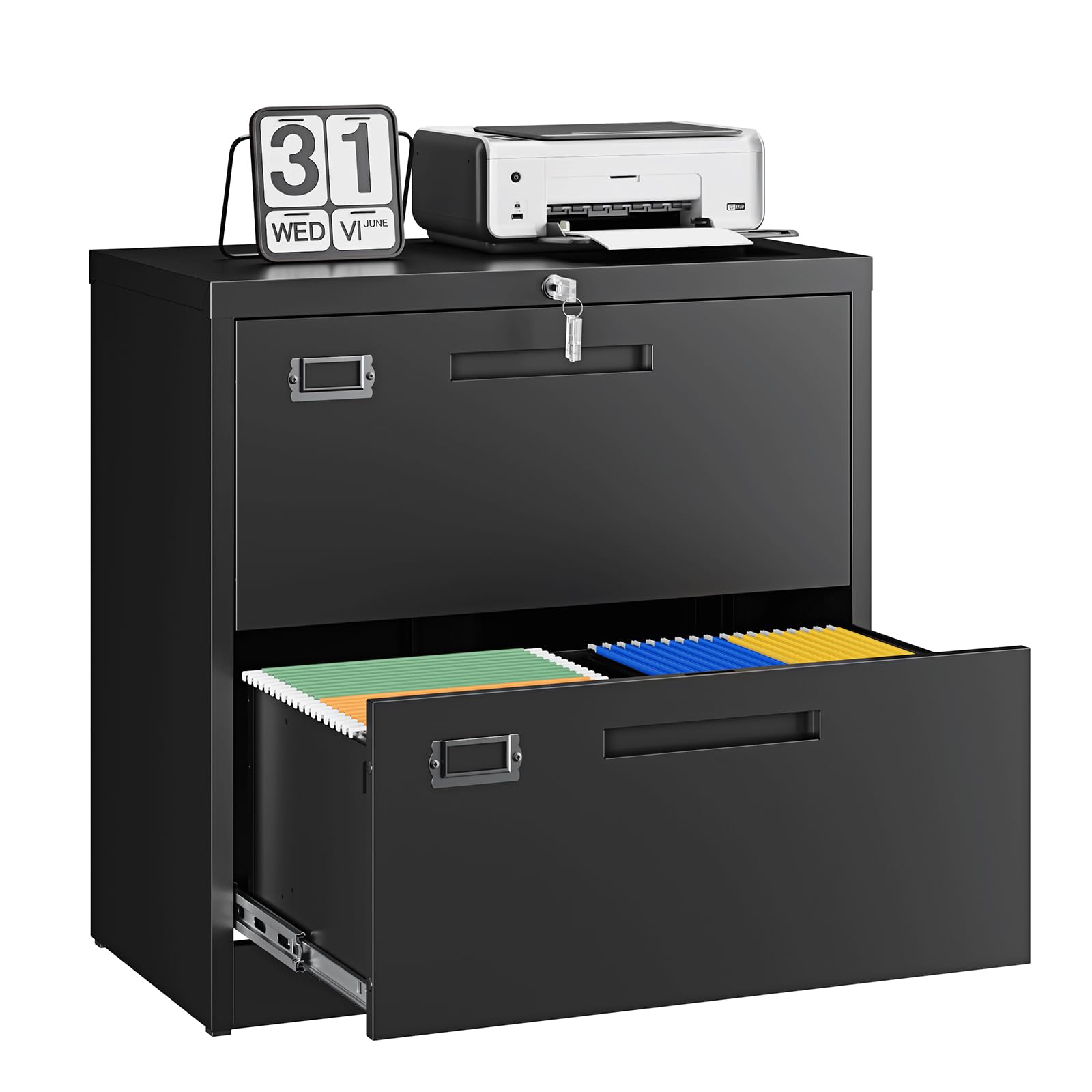 Letaya 2 Drawer File Cabinet with Lock,Metal Lateral Filing Cabinet for Home Office,Hanging Letter/Legal/A4 Size (Black, H27.95×W28.35×D15.74)