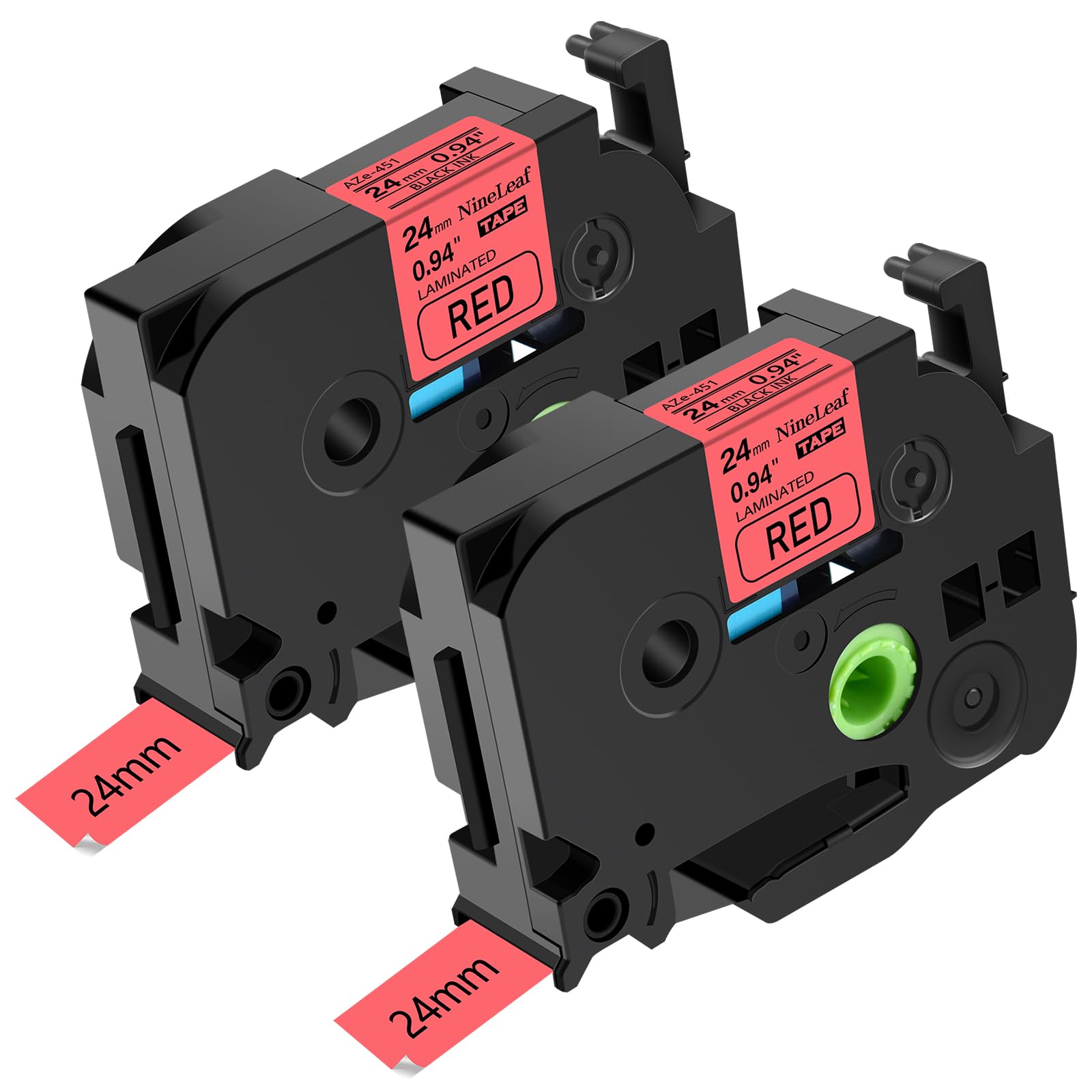 NineLeaf 2 Pack Compatible for Brother P-Touch TZ Tape 24mm 0.94 Laminated Black on Red TZe451 TZ-451 TZe-451 TZ451 1 inch Label Tape for PT-D600 PT-D610BT PT-P710BT PT-P750W PT-P910BT Label Maker