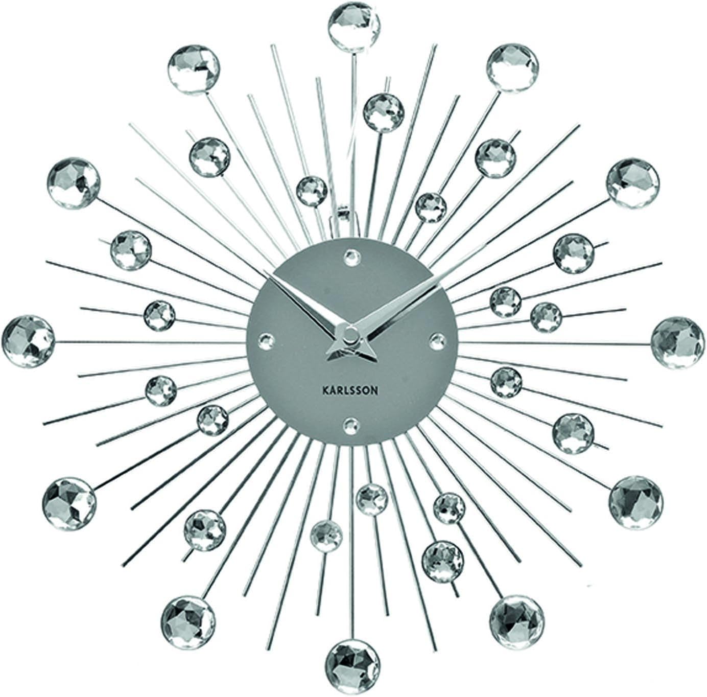 Karlsson KA4860 Horloge Murale Ronde Sunburst Crystal Medium Gris Chrome D30 cm