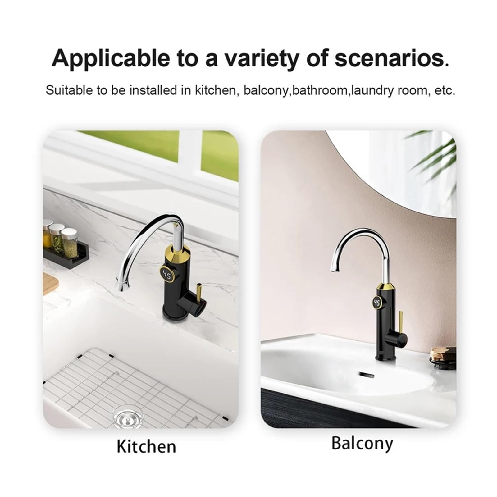 Rubinetto da Cucina Scaldabagno Intelligente 2In1 con Display Digitale Scaldabagno Elettrico Senza Serbatoio Miscelatore Geyser La Sicurezza Efficiente(Black)