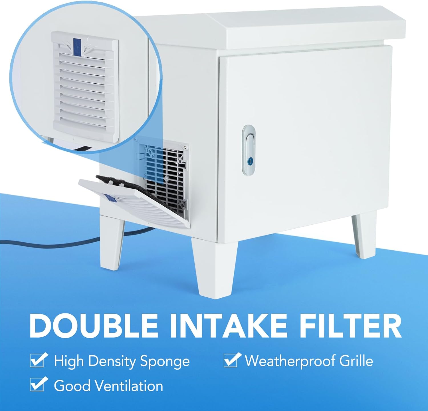 HQUA Pond Aerator Pump Cover Cabinet, Weatherproof Outdoor Protection System with Cooling Fan, Pre-Wired Outlet & 10 ft Power Cord, Galvanized Steel Enclosure 19”W × 14”D × 18.5”H