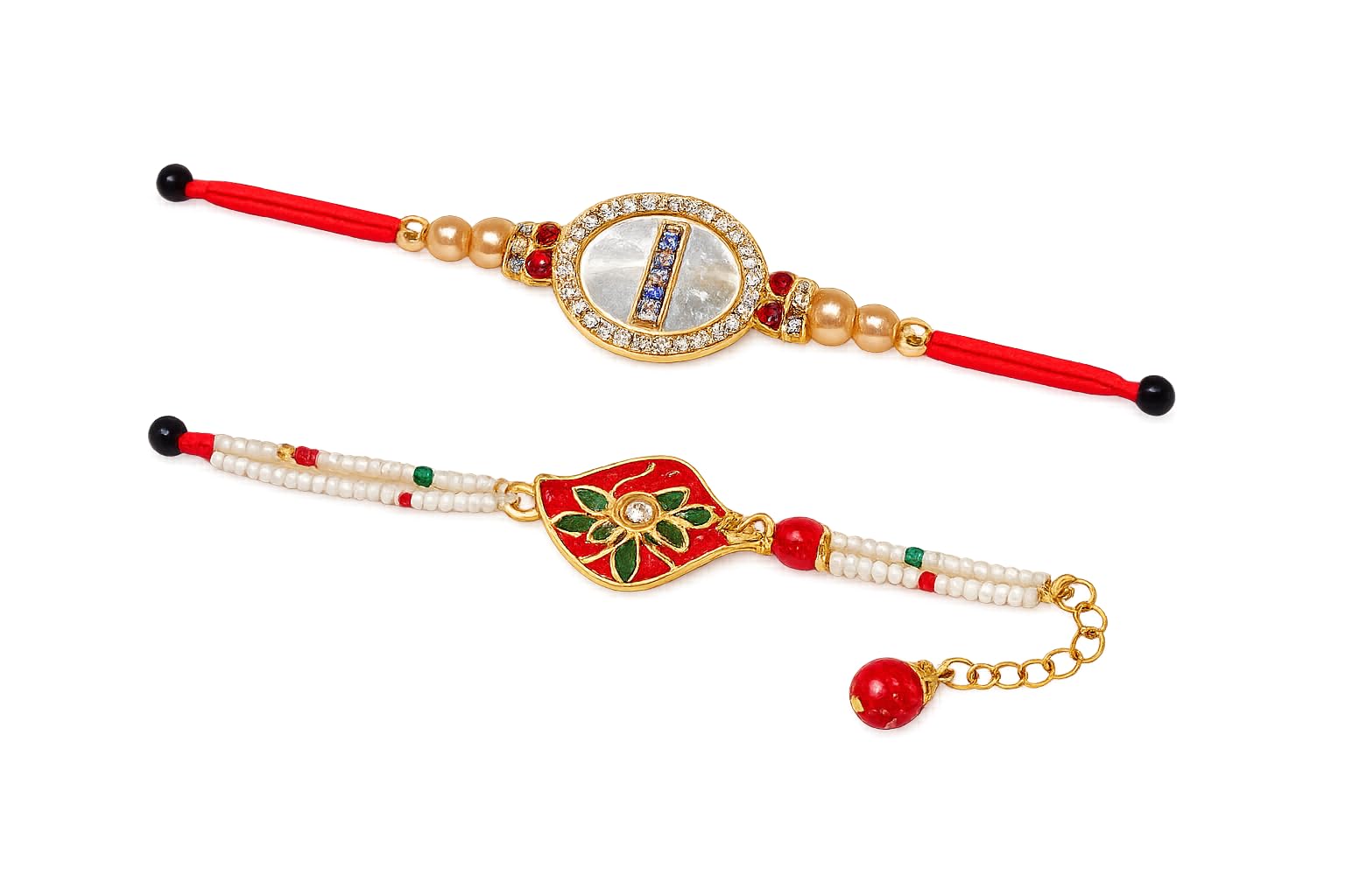 Rakhi Bhai Bhabhi premium con perlas y diseño tradicional Kundan 2
