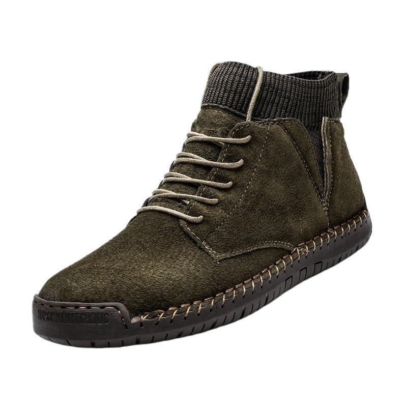 Shoes Men's Fashionable Lace-up Stitching Leather Boots High-top Round-Toe Flat-Soled Oxford Shoes for Travel Driving Men Casual Soft-Soled Shoes(Gray,7.5)