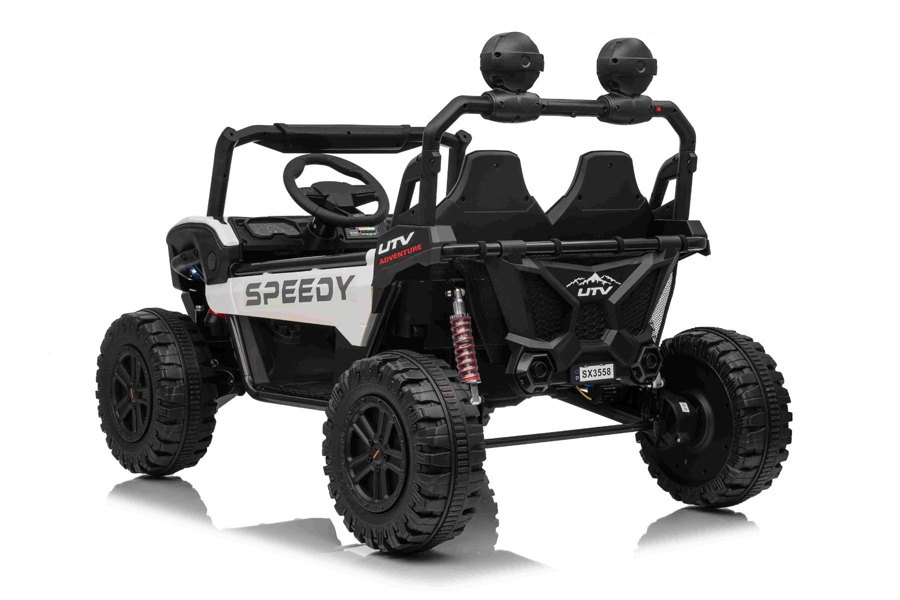 T-REX Ride 4x4 elektryczny samochód dla dzieci, 24 V, 24 V, biały, odtwarzacz MP3 z wejściem USB/AUX, 4 x 4, akumulator litowy, zawieszenie, pilot zdalnego sterowania, oświetlenie LED