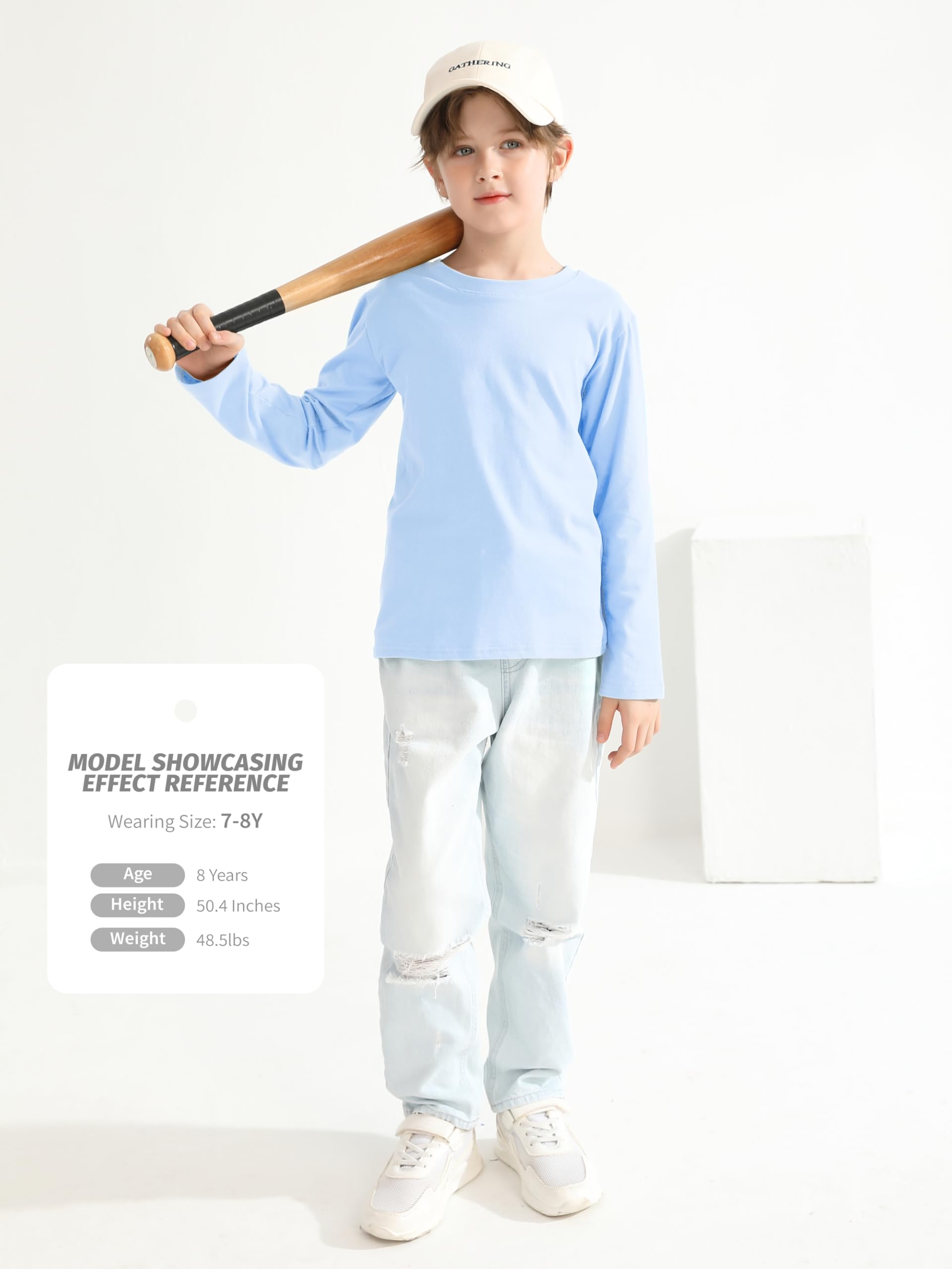 HoeVou Paquete de 5 camisetas de manga larga para niños, camisetas de algodón para jóvenes y niños, camisetas básicas sin etiquetas