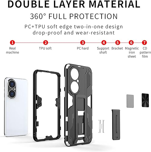 Miniatura 6 de Asuwish Funda de teléfono para Huawei P50 Pro con protector de pantalla de vidrio templado y soporte delgado, híbrido, resistente, película trasera