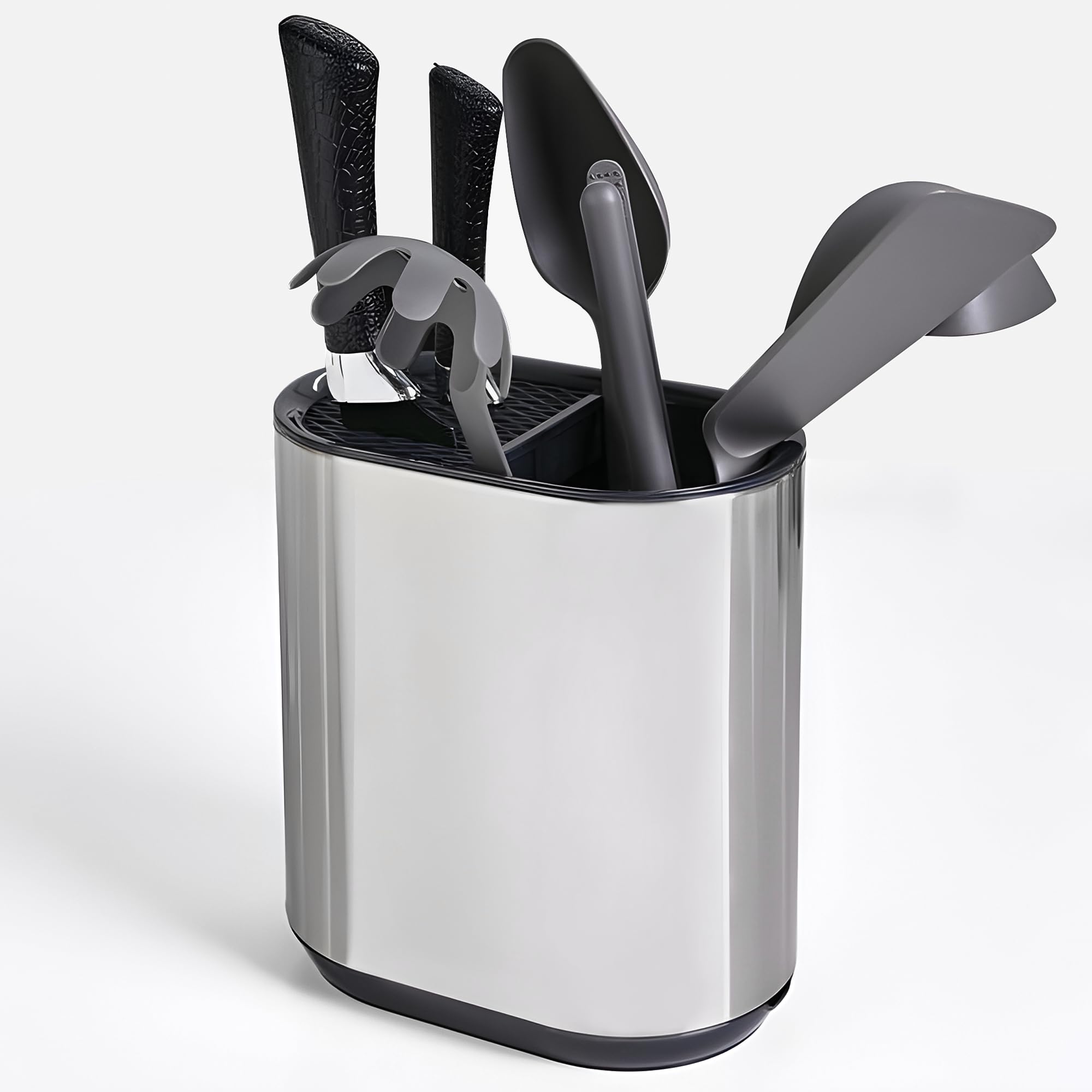 Stainless Steel Kitchen Knife Block & Utensils Holder | Anti Rust Sharp Knife Storage | Detachable Knife Holder Without Knives | Anti Slip Spoon, Knife and Fork Holder | 19x18x12cm Cutlery Holder
