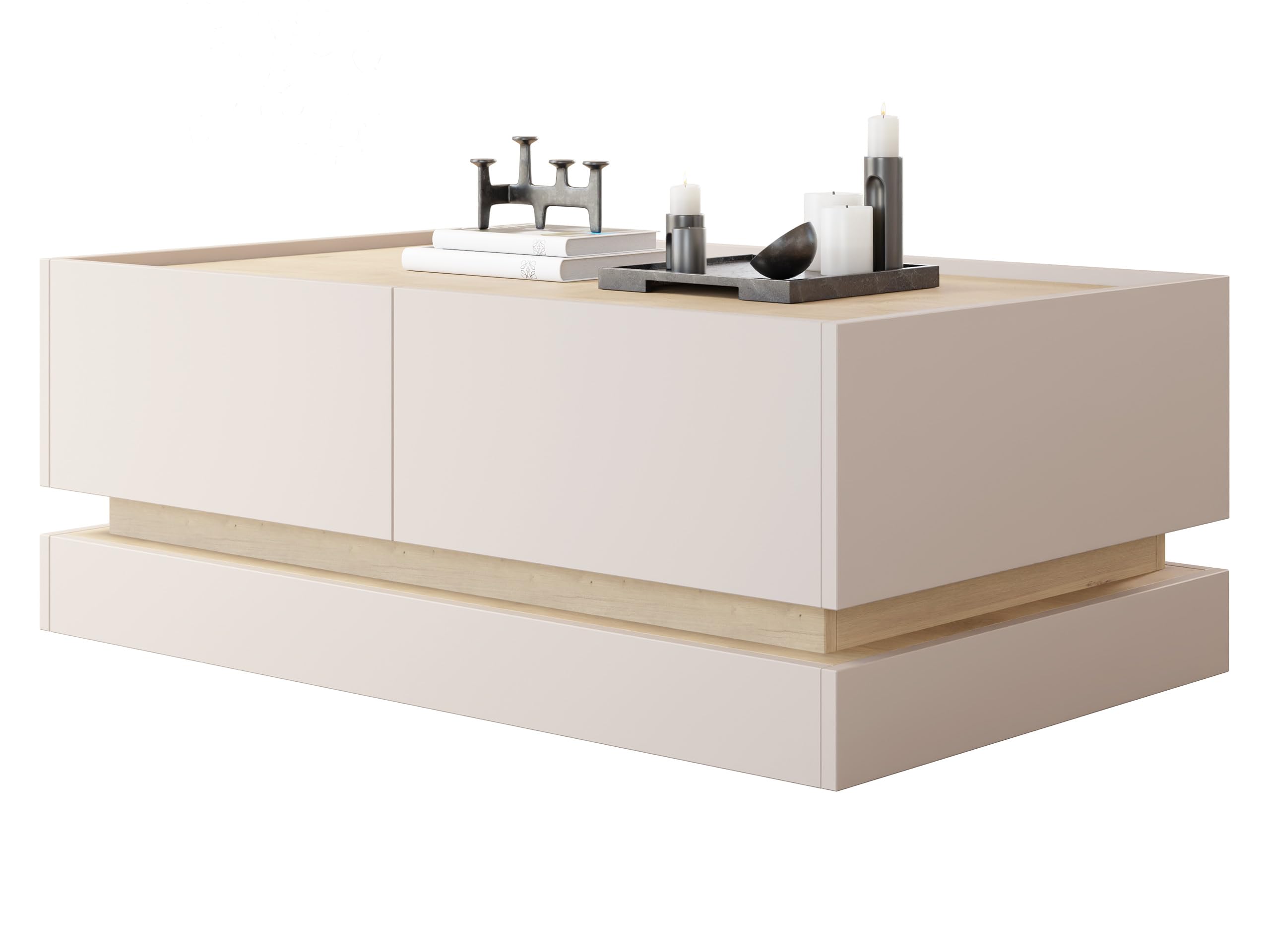 Mirjan24 Couchtisch Zarpant L97 4K mit 4 Staufächern (Sandbeige)