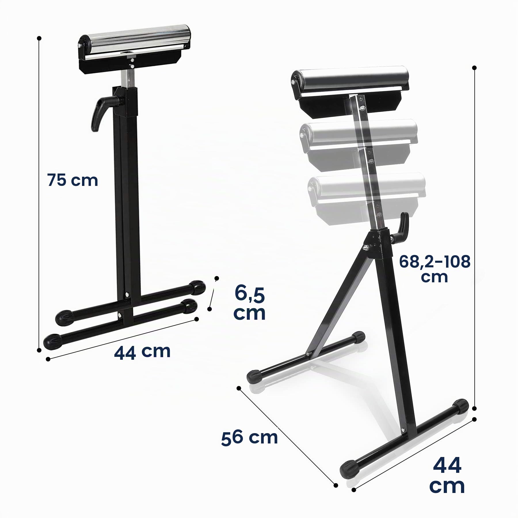 Lot de 2 tréteaux roulants, hauteur réglable de 68 à 108 cm, support roulant pliable, support de base, tréteau pliant avec pieds antidérapants, support jusqu’à 90 kg