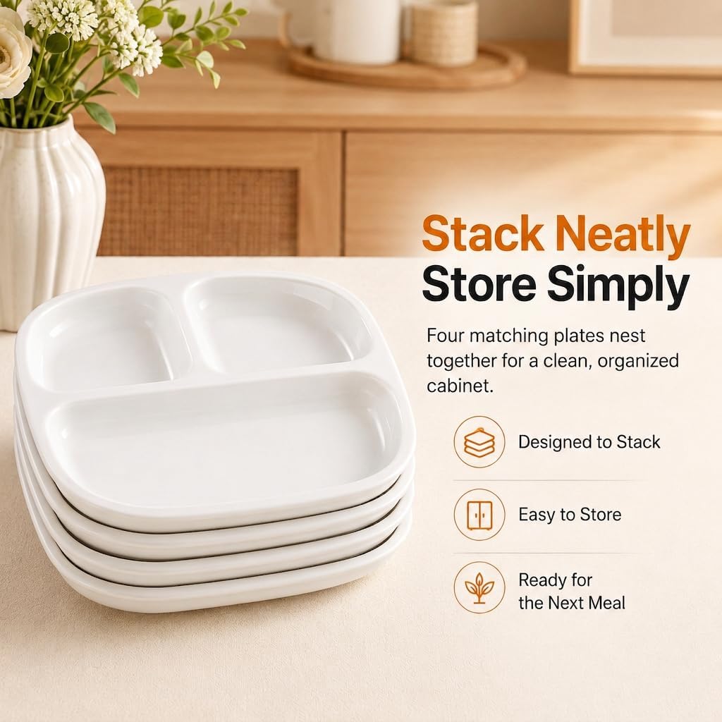 10" Square Ceramic Divided Plates Set of 4