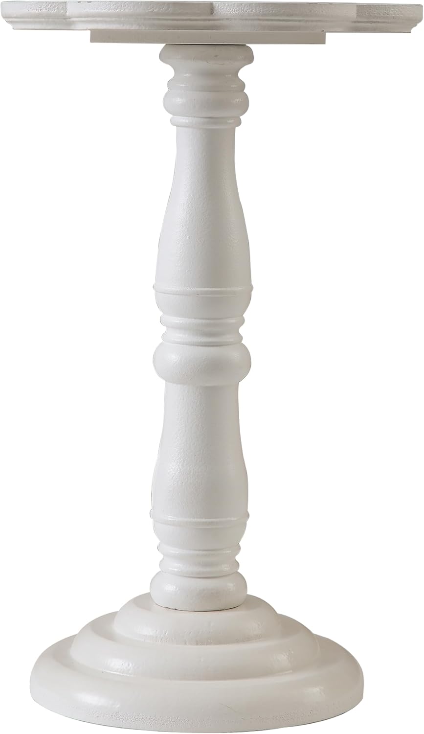 SOFE White Round Small Pedestal Side Table 19" Tall, Wooden Drink Tables for Small Spaces with Floral Shape Tabletop, Modern Accent Side Table, Living Room End Tables for Martini and Cocktail