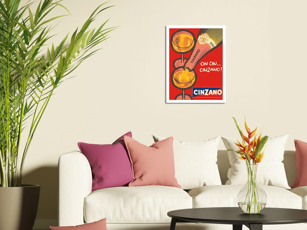 Cin Cin Cinzano - Asti Spumante - włoskie wino musujące - plakat reklamowy vintage ok. 1970-20 x 30 cm vintage drewniany znak artystyczny
