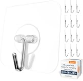 GLUIT Adhesive Wall Hooks for Hanging Heavy Duty 22 lbs Hooks for Walls No Damage, Towel Sticky Clear Hook, Waterproof, Home, Bathroom, Kitchen, Office, and Outdoor 12 Pack