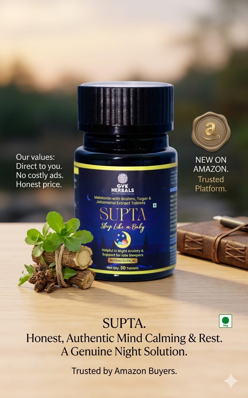 Supta Ayurvedic Sleep Support Tablets Brahmi Tagar Jatamansi Melatonin 5mg Calm Mind Relaxation Night Support 30 Tablets GVK Herbals — Amazon image 5