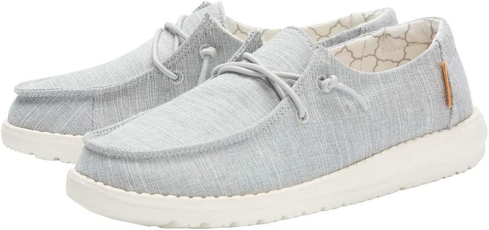 HEYDUDE Girl's Wendy Toddler Linen Grey Size 6 | Girl’s Shoes | Girl’s Lace Up Loafers | Comfortable & Light-Weight