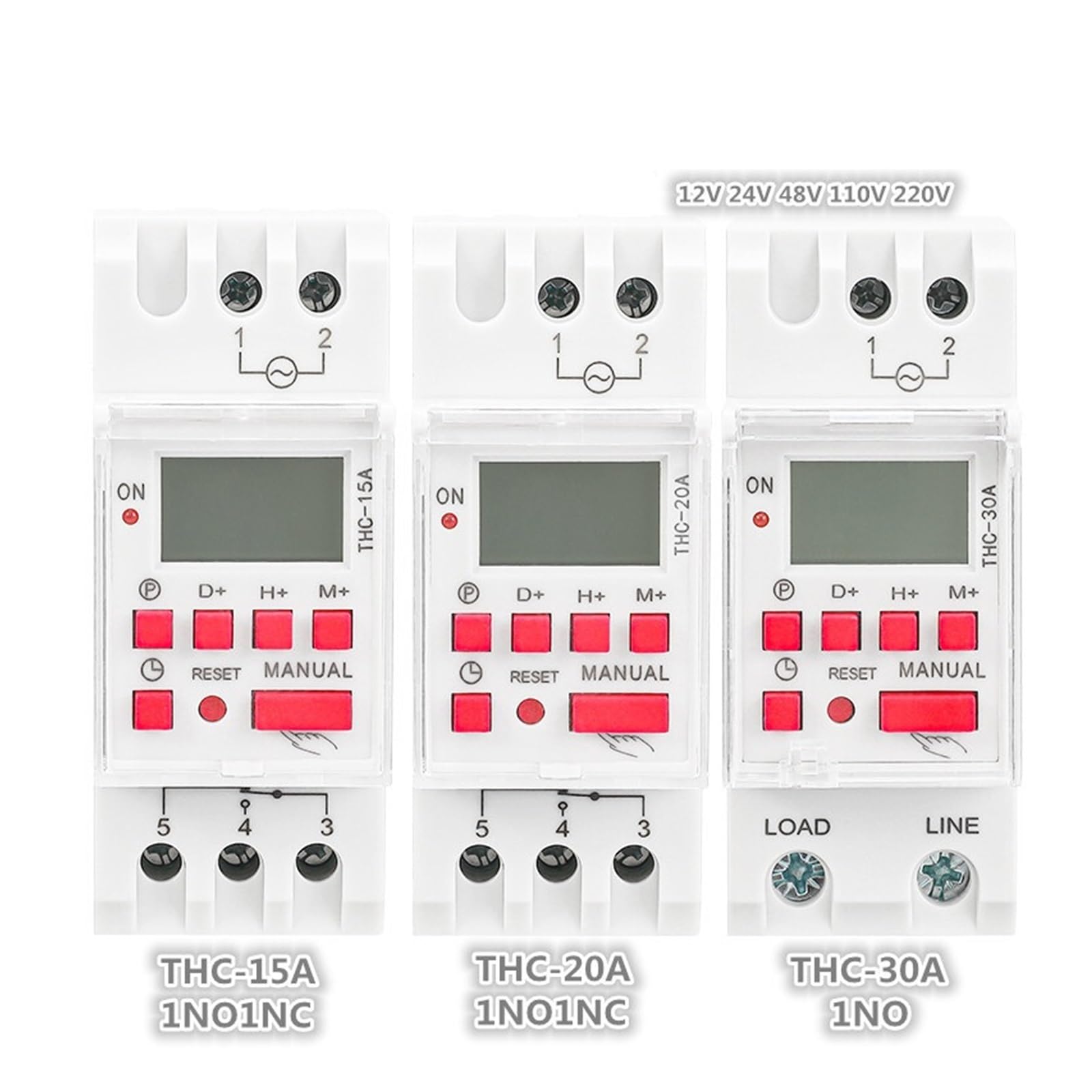 Temporizador Digital THC-15 Temporizadores programables semanales 16A 20A 30A ACDC12V 24V 110V 220V 240V Temporizadores(ACDC12V-30A)