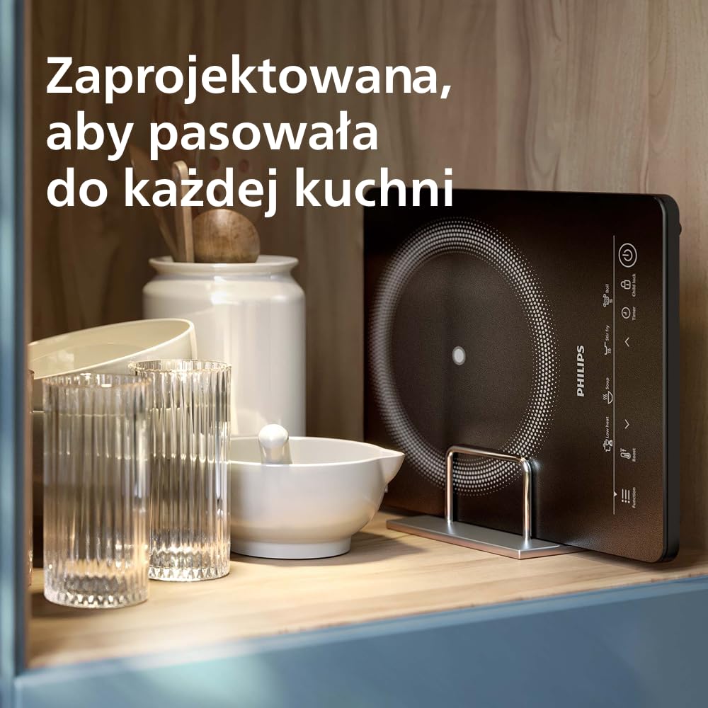 Kuchenka indukcyjna Philips z serii 3000 – 8 poziomów grzania, 4 programy gotowania, moc 2000W, przenośna kuchenka indukcyjna z automatycznym wyłączaniem, panel dotykowy (HD5830/90)