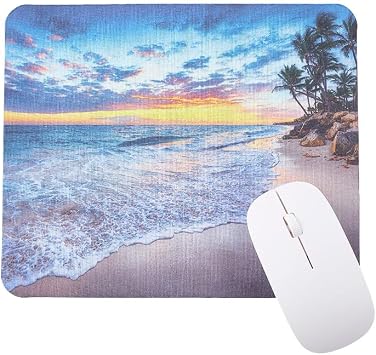 Beach Sunset Mouse Pad Non-Slip Rubber Base Computer Mouse Pad Waterproof Washable Rectangle Mat with Sea Pattern for Laptop Desktop Gaming Office Desk Work Wireless Mice 9.5x7.9 Inch