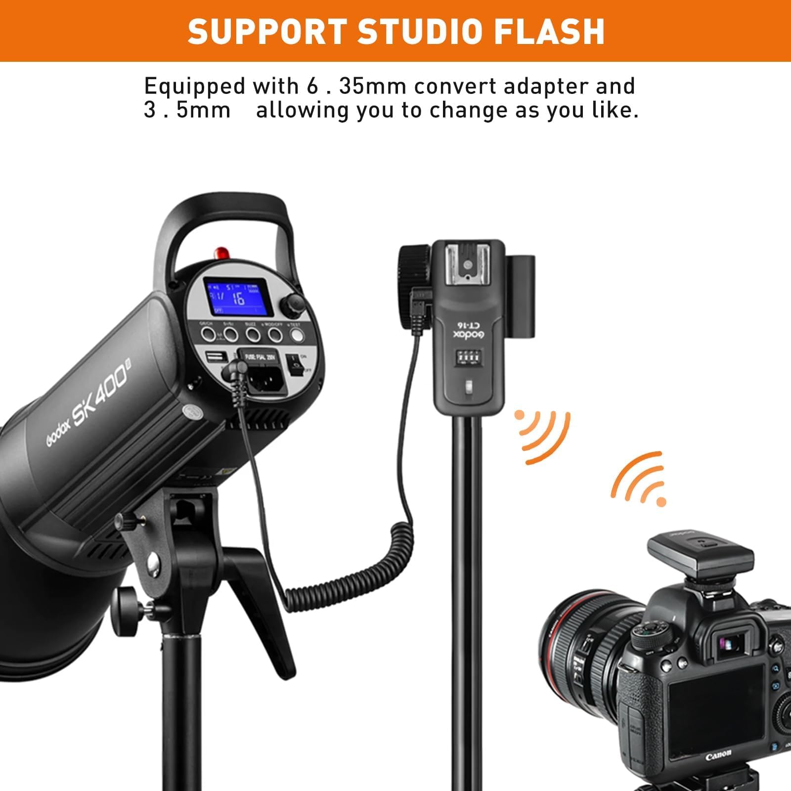 Godox Godox CT-16 trigger wireless per flash, compatibile con fotocamere DSLR Canon, Nikon, Sony, Olympus, Pentax (1 trasmettitore + 3 ricevitori)