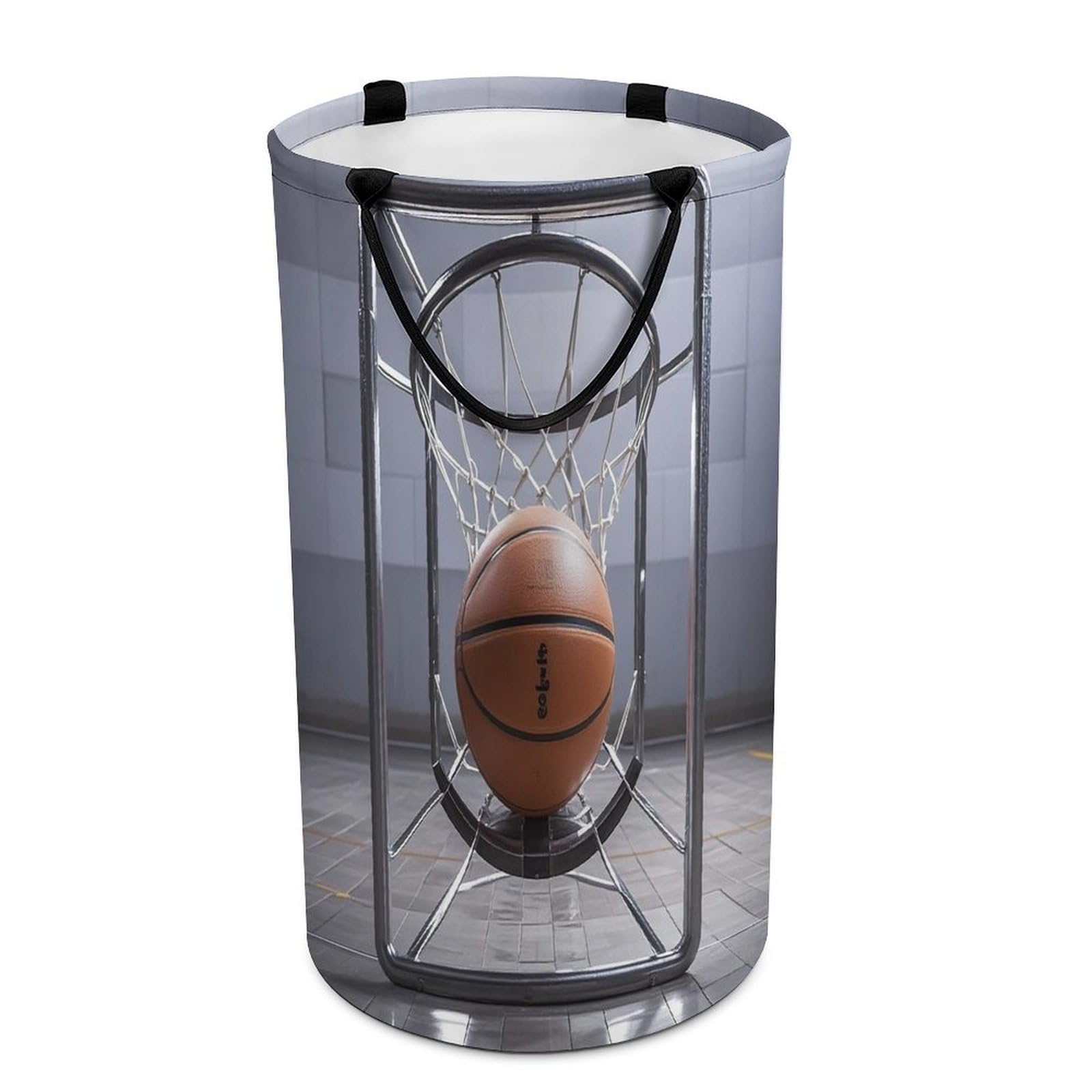 Basketball Laundry Hamper Waterproof Polyester Laundry Baskets Collapsible Dirty Clothes Storage Basket Clothes Hampers with Sturdy Handles for Travel Bedroom