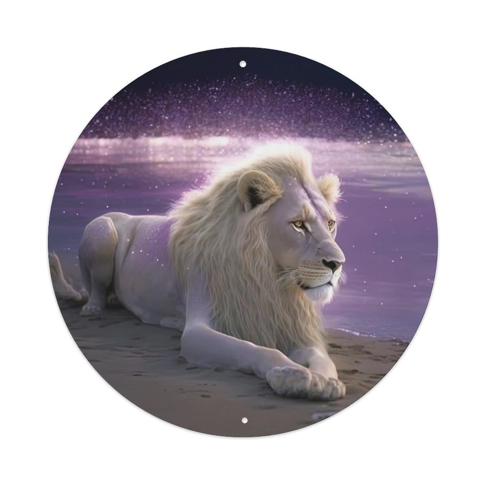 Wildlife Artwork Lions by The Sea Vintage Metal Tin Sign Plaque Wall Decor for Cafe, Club, Garden Round Metal Poster 8x8Inch