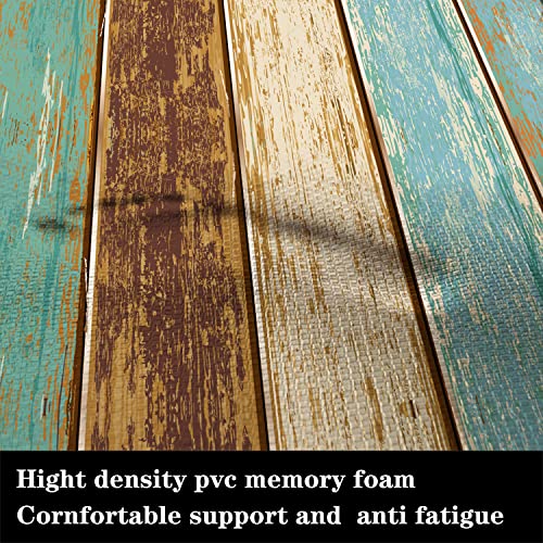 Brillistar Kitchen Mat 2 Pcs Teal Kitchen Rugs And Mats Wood Texture Abstract Art Cushioned Anti-Fatigue Kitchen Rugs 17.3"X47.3"+17.3"X29.5" Kitchen Decor Non-Slip Kitchen Rug Set For Kitchen Floor #TOP2